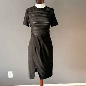Finders Keepers Black sheer mesh striped bodice draped asymmetrical dress Sz S